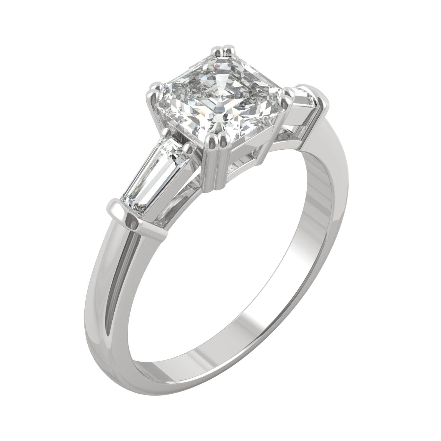 1.67 CTW DEW Asscher Moissanite Three Stone Basket Ring in 14K White Gold