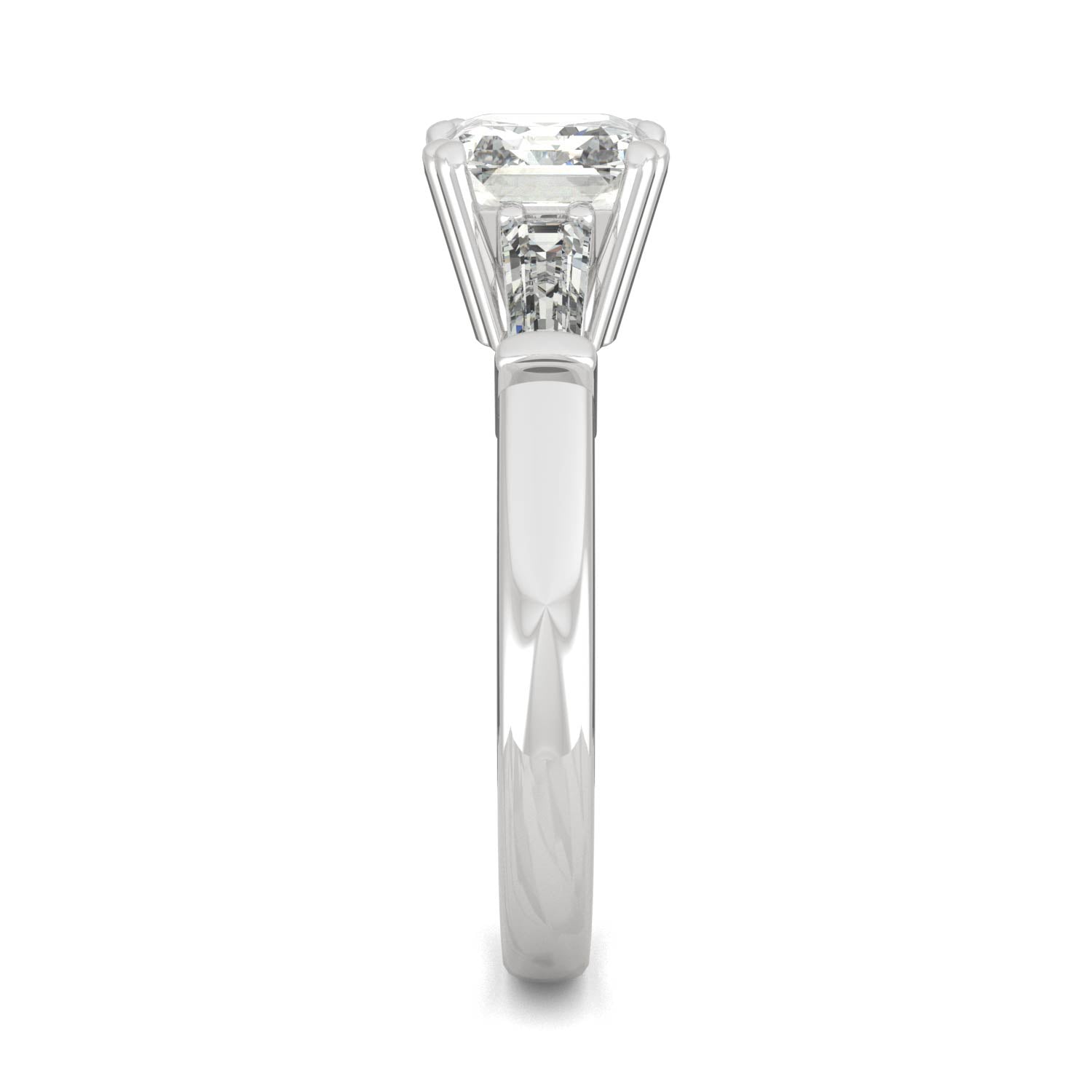 1.67 CTW DEW Asscher Moissanite Three Stone Basket Ring in 14K White Gold