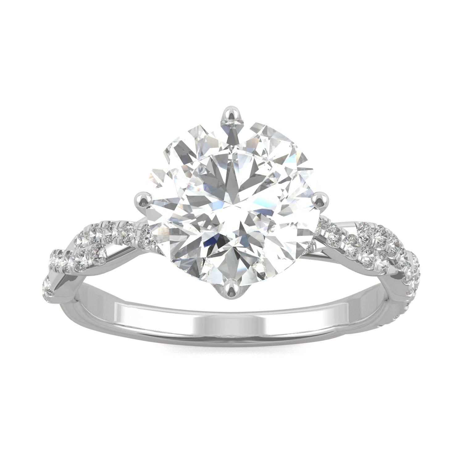 2.30 CTW DEW Round Moissanite Pave Ring in 14K White Gold