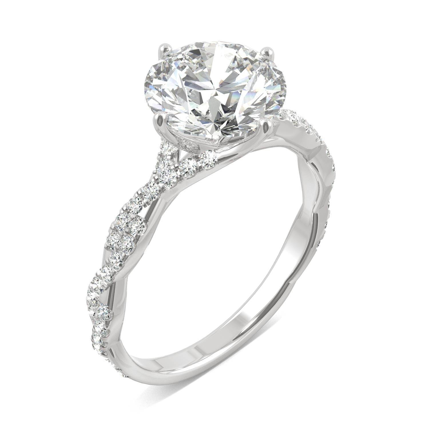2.30 CTW DEW Round Moissanite Pave Ring in 14K White Gold