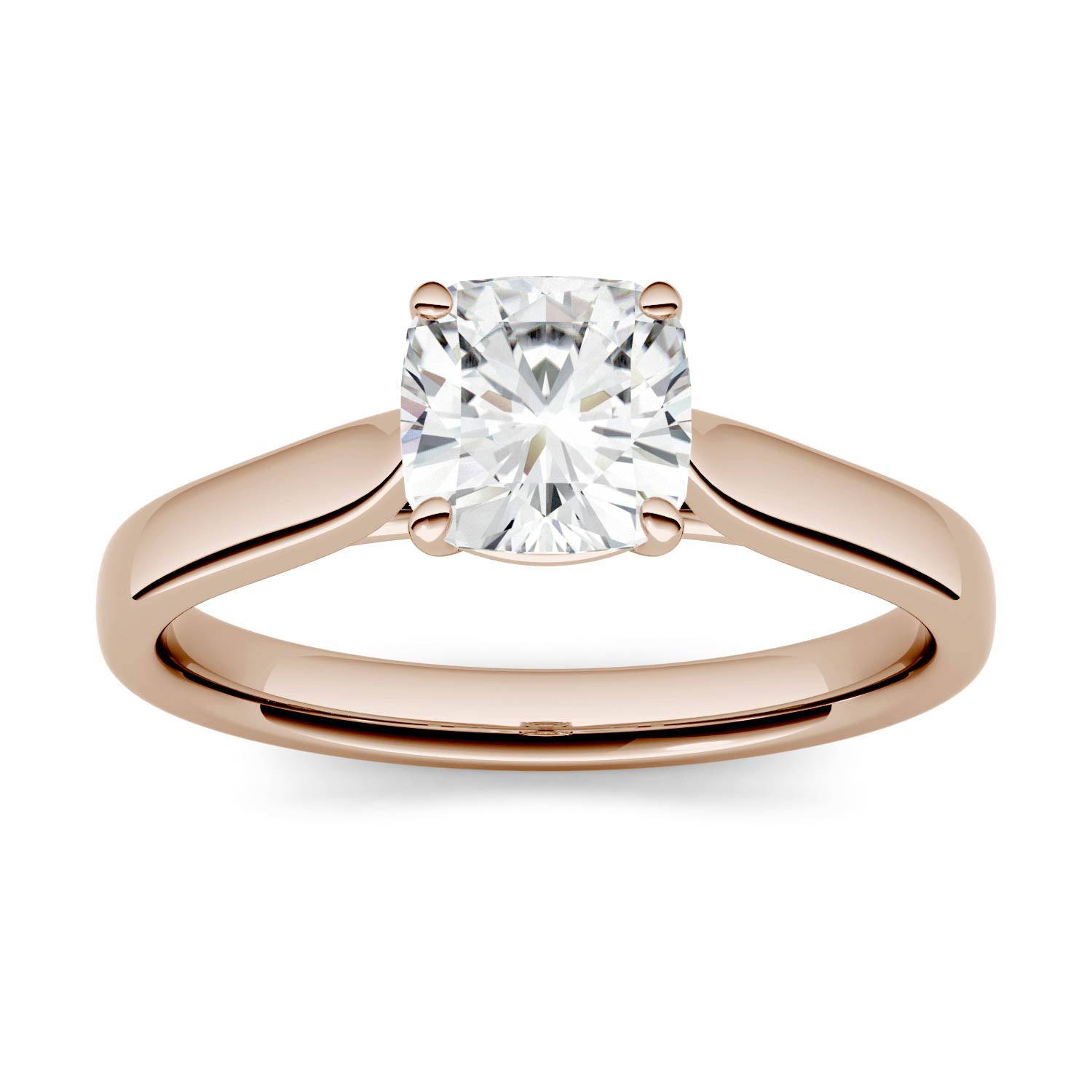 1.10 CTW DEW Cushion Moissanite Engagement Ring in 14K Rose Gold