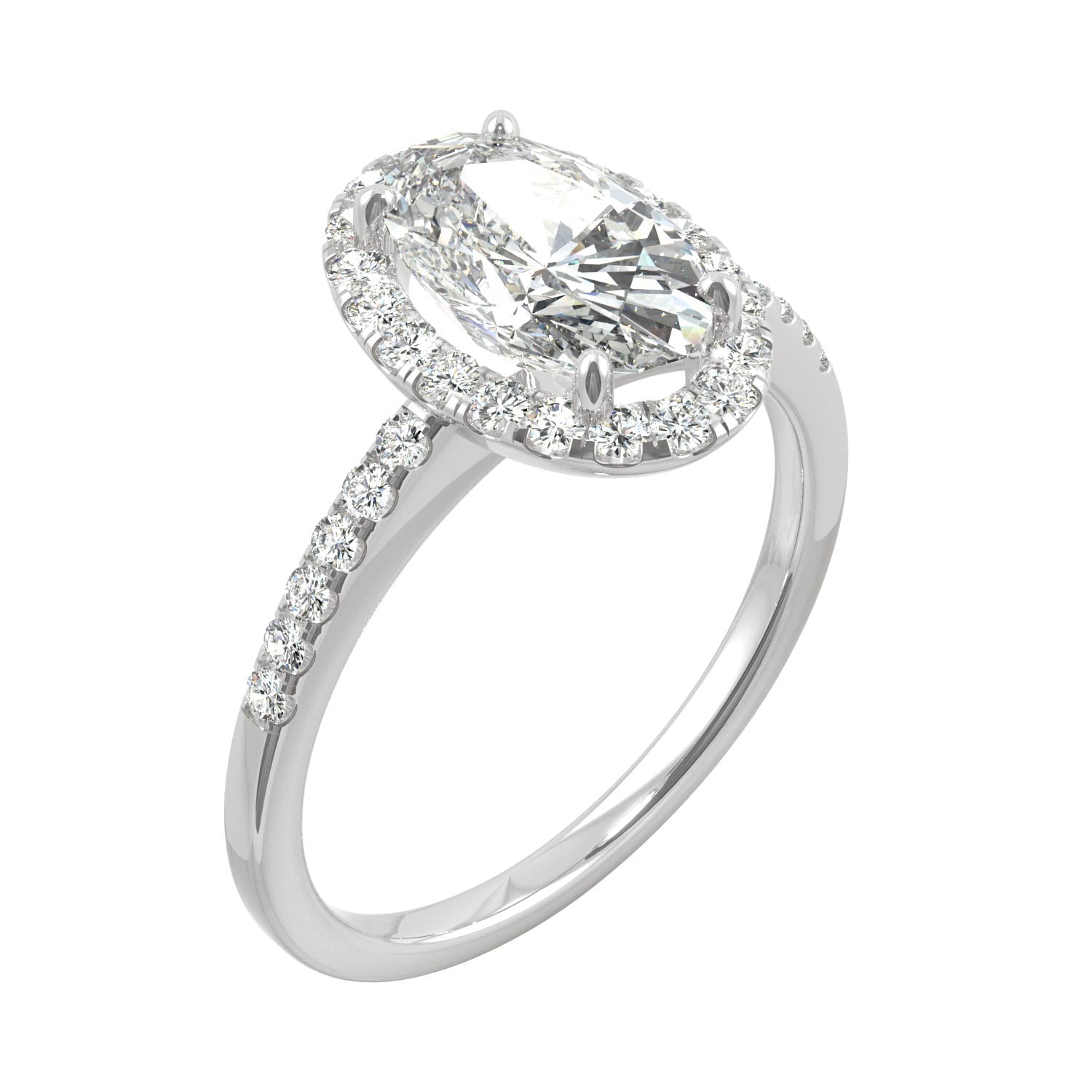 2.62 CTW DEW Elongated Oval Moissanite Halo Ring in 14K White Gold