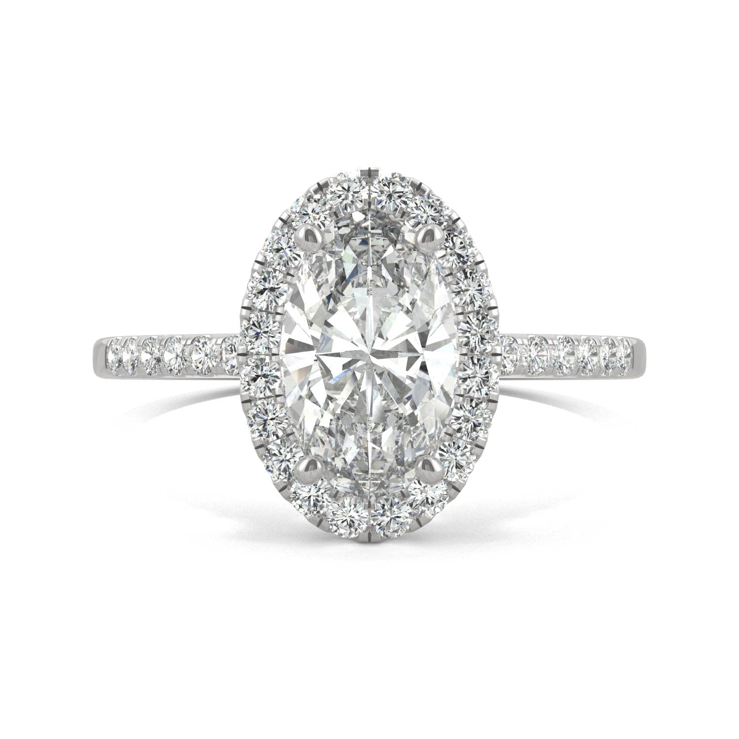 2.62 CTW DEW Elongated Oval Moissanite Halo Ring in 14K White Gold