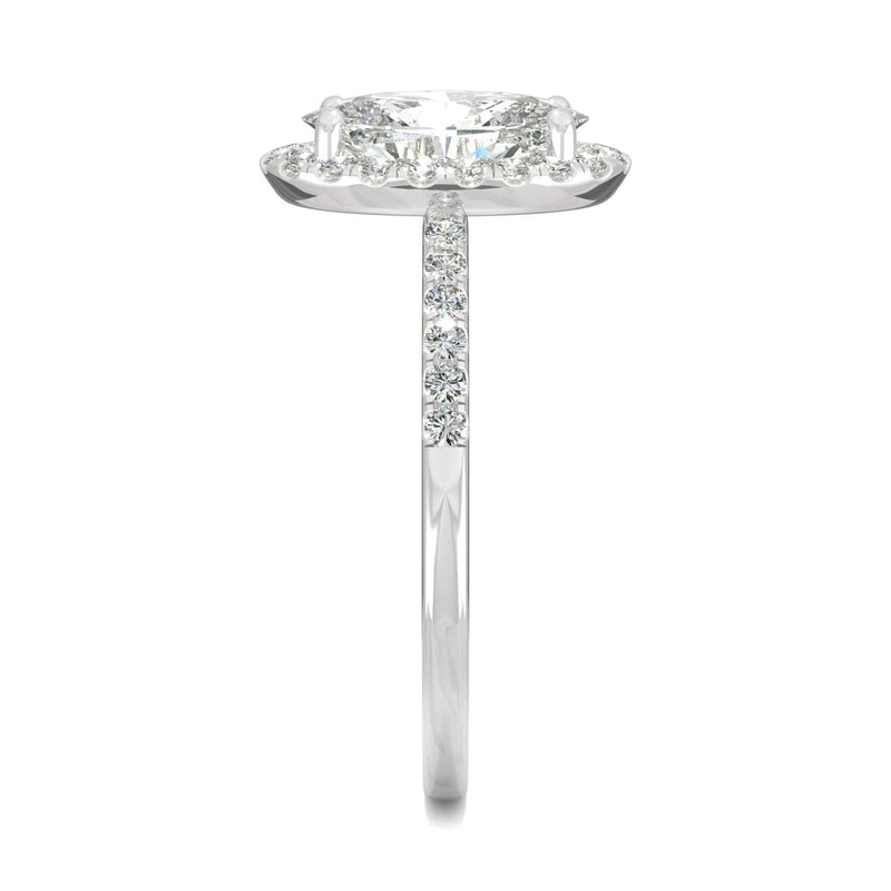 2.62 CTW DEW Elongated Oval Moissanite Halo Ring in 14K White Gold