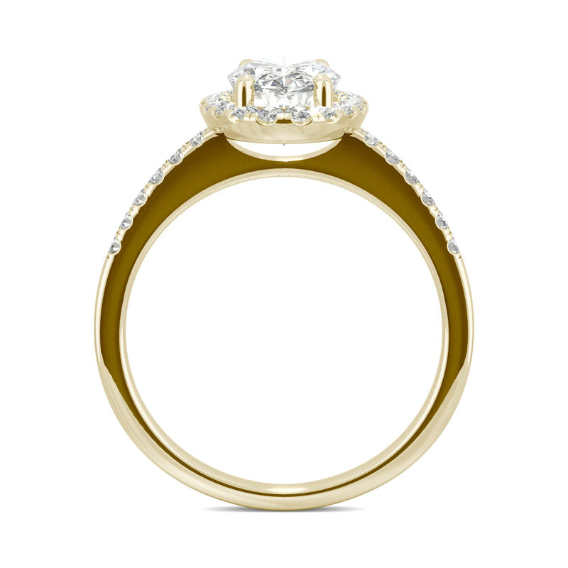 2.62 CTW DEW Elongated Oval Moissanite Halo Ring in 14K Yellow Gold