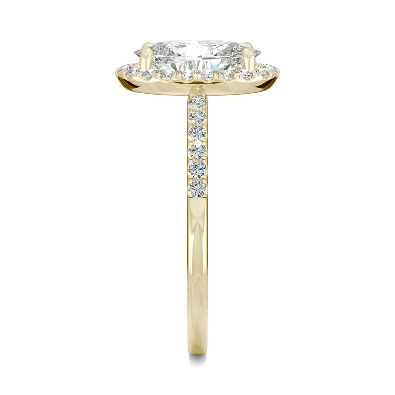 2.62 CTW DEW Elongated Oval Moissanite Halo Ring in 14K Yellow Gold