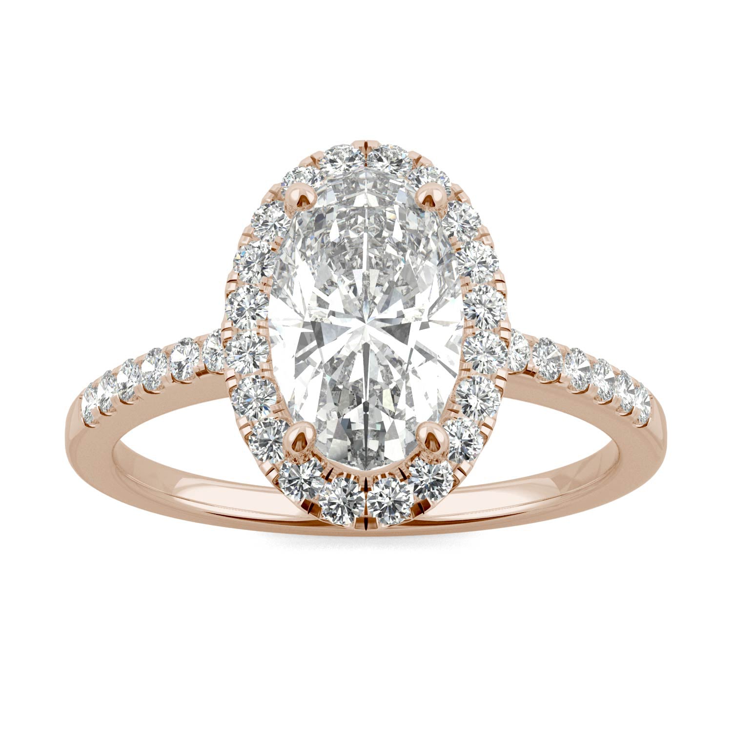 2.62 CTW DEW Elongated Oval Moissanite Halo Ring in 14K Rose Gold