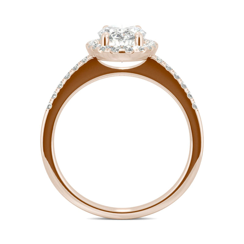 2.62 CTW DEW Elongated Oval Moissanite Halo Ring in 14K Rose Gold