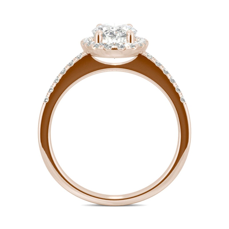 2.62 CTW DEW Elongated Oval Moissanite Halo Ring in 14K Rose Gold