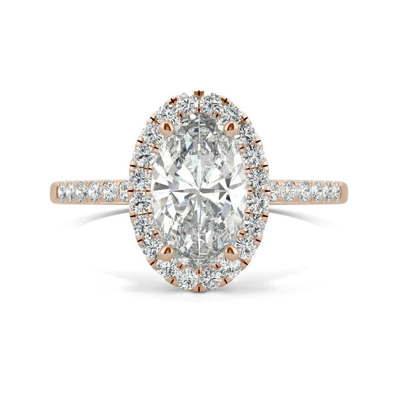 2.62 CTW DEW Elongated Oval Moissanite Halo Ring in 14K Rose Gold
