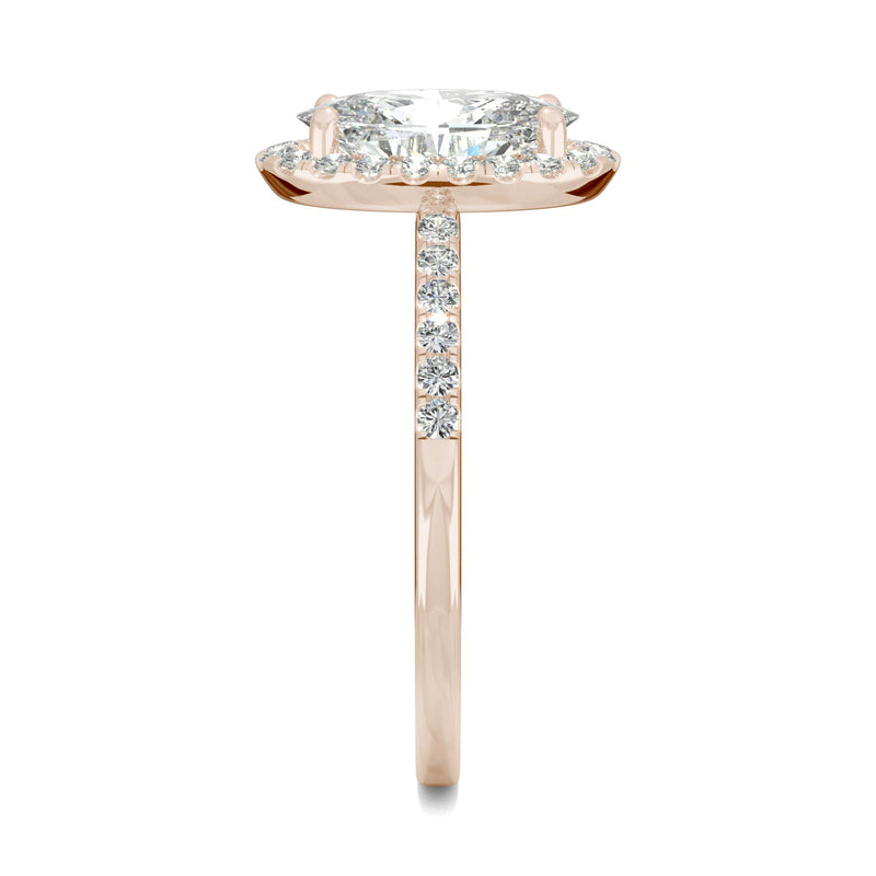 2.62 CTW DEW Elongated Oval Moissanite Halo Ring in 14K Rose Gold