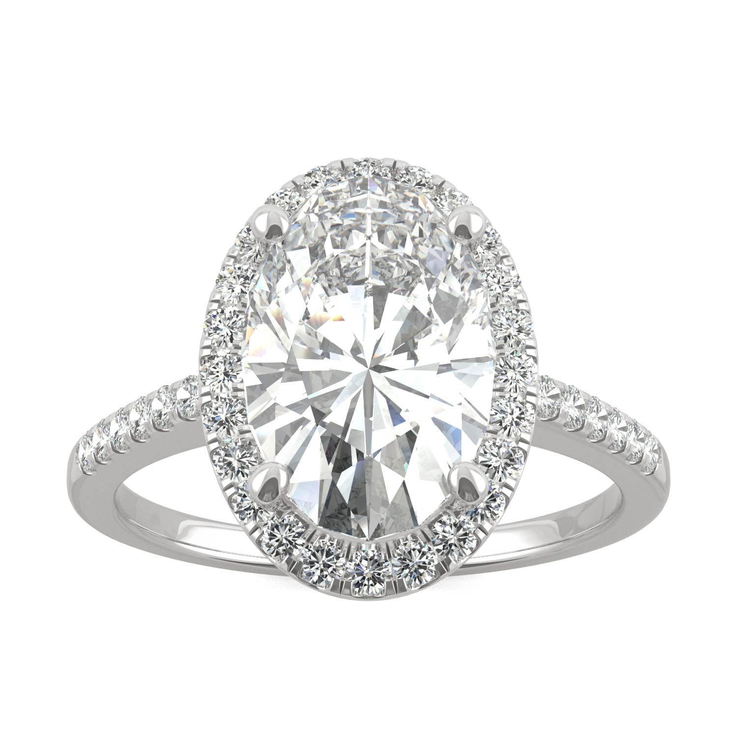 4.75 CTW DEW Elongated Oval Moissanite Halo Ring in 14K White Gold