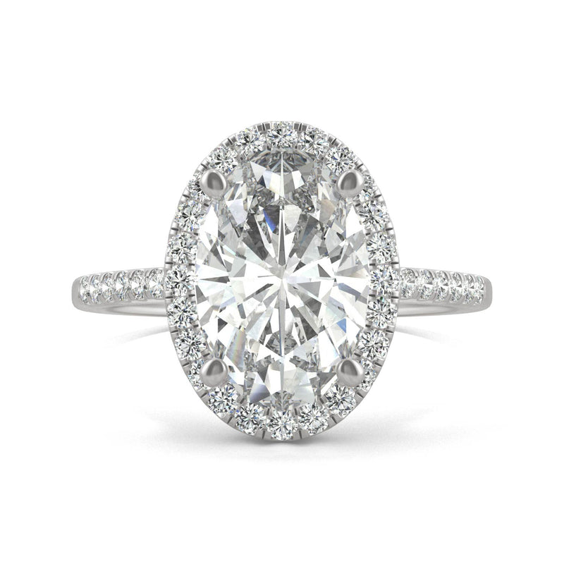 4.75 CTW DEW Elongated Oval Moissanite Halo Ring in 14K White Gold