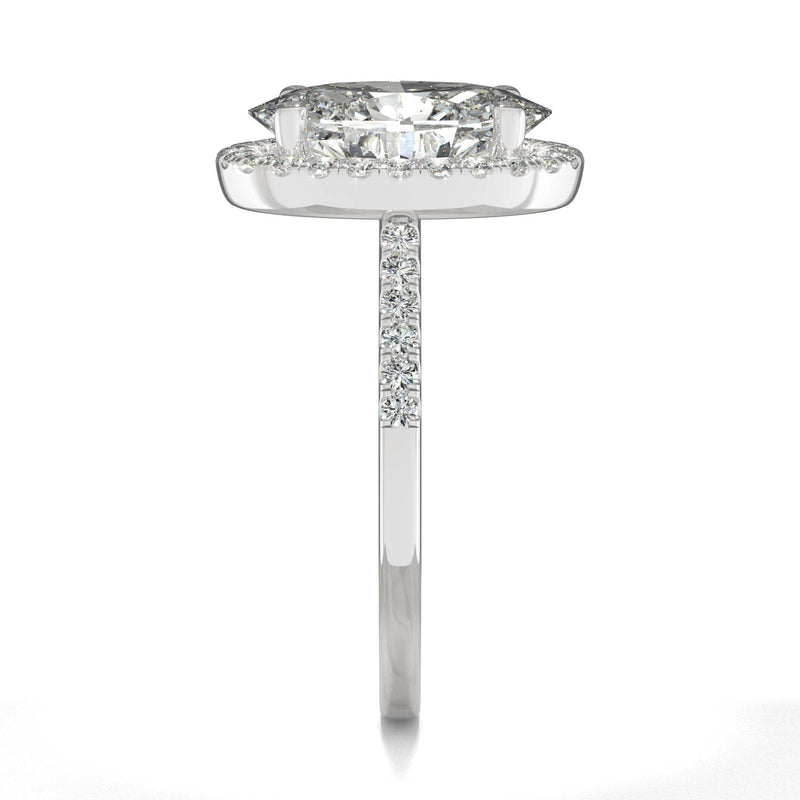 4.75 CTW DEW Elongated Oval Moissanite Halo Ring in 14K White Gold