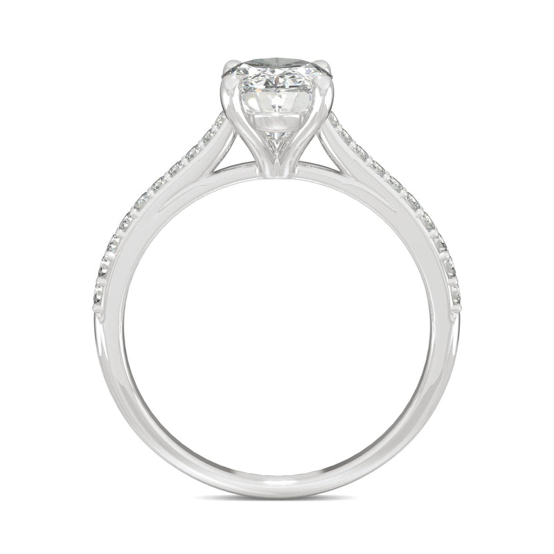 2.49 CTW DEW Elongated Oval Moissanite Engagement Ring in 14K White Gold