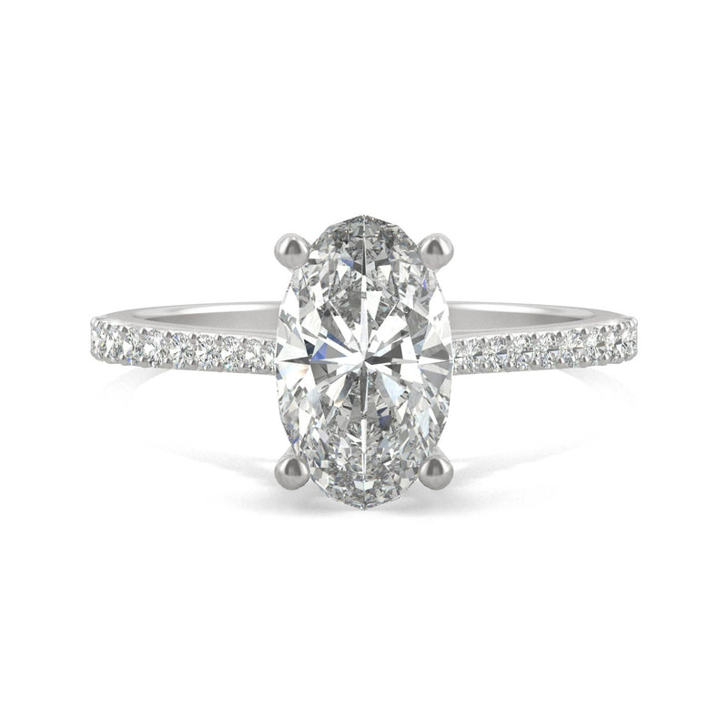 2.49 CTW DEW Elongated Oval Moissanite Engagement Ring in 14K White Gold