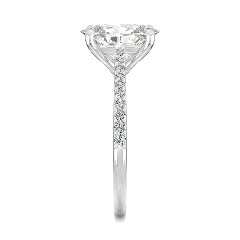 2.49 CTW DEW Elongated Oval Moissanite Engagement Ring in 14K White Gold