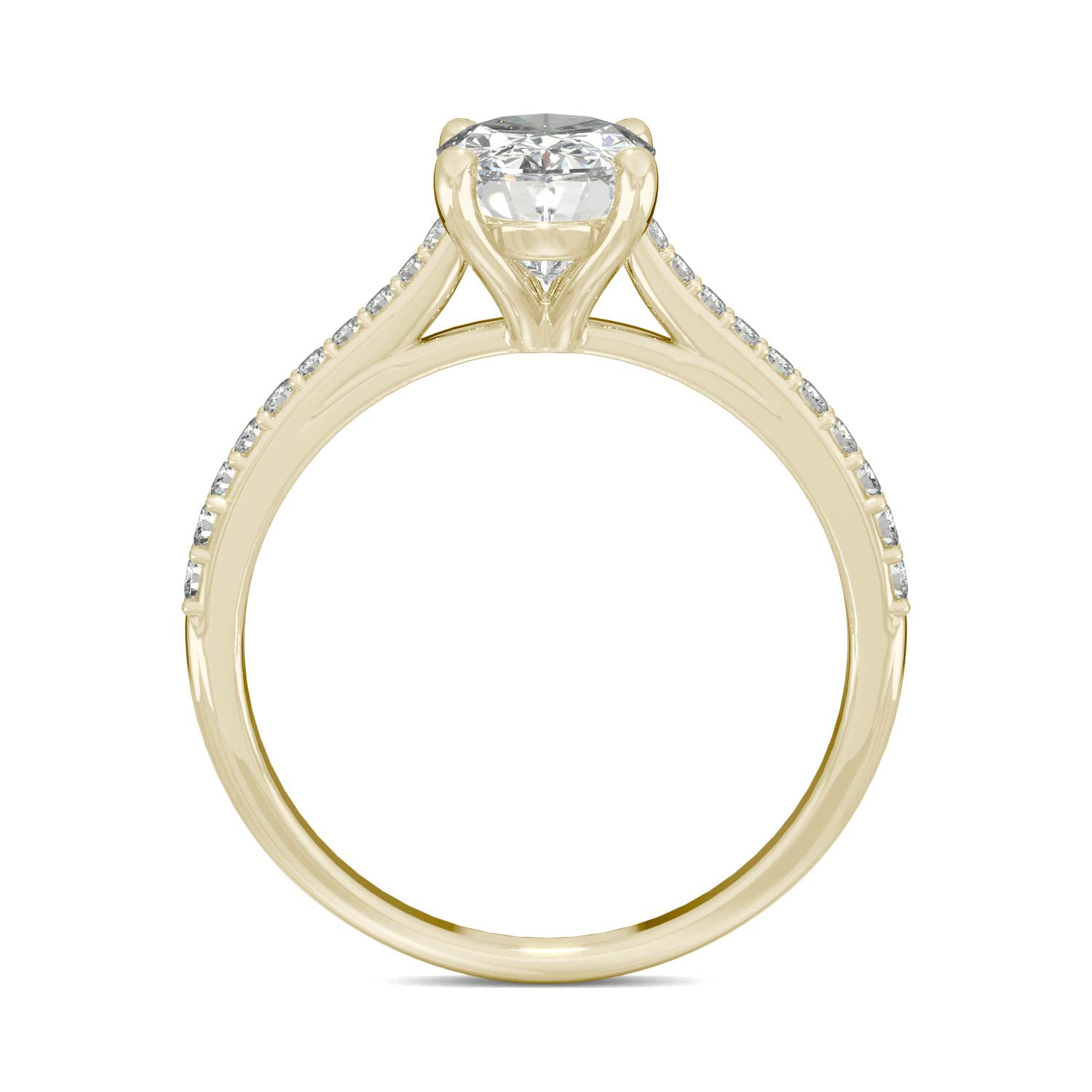 2.49 CTW DEW Elongated Oval Moissanite Engagement Ring in 14K Yellow Gold