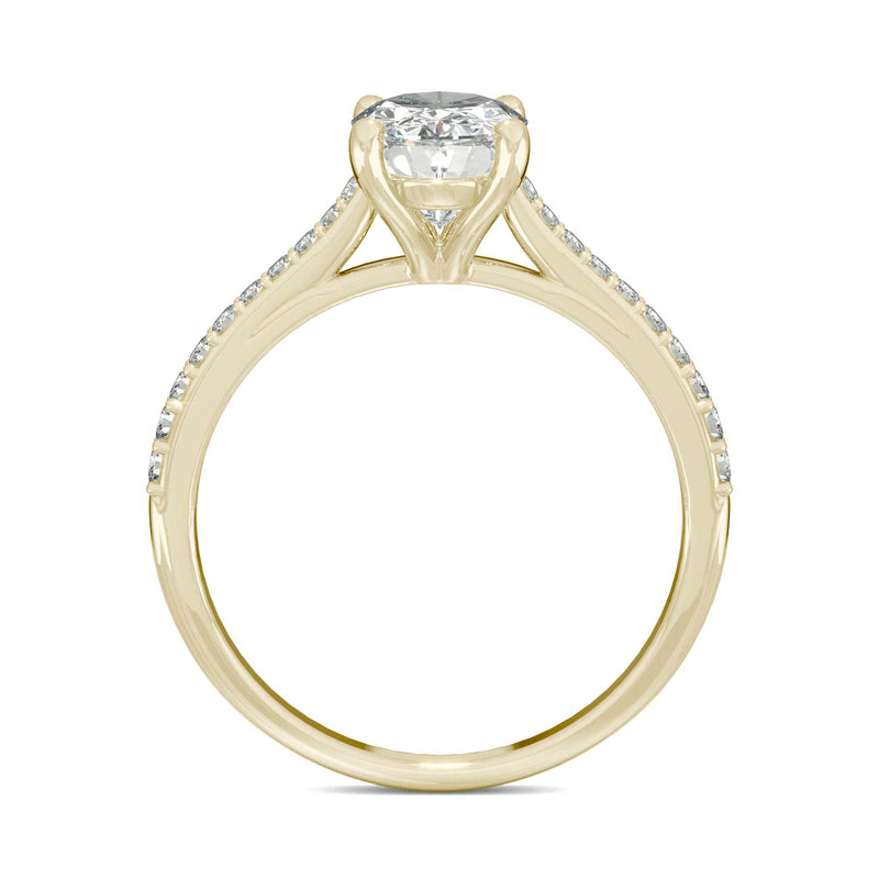 2.49 CTW DEW Elongated Oval Moissanite Engagement Ring in 14K Yellow Gold