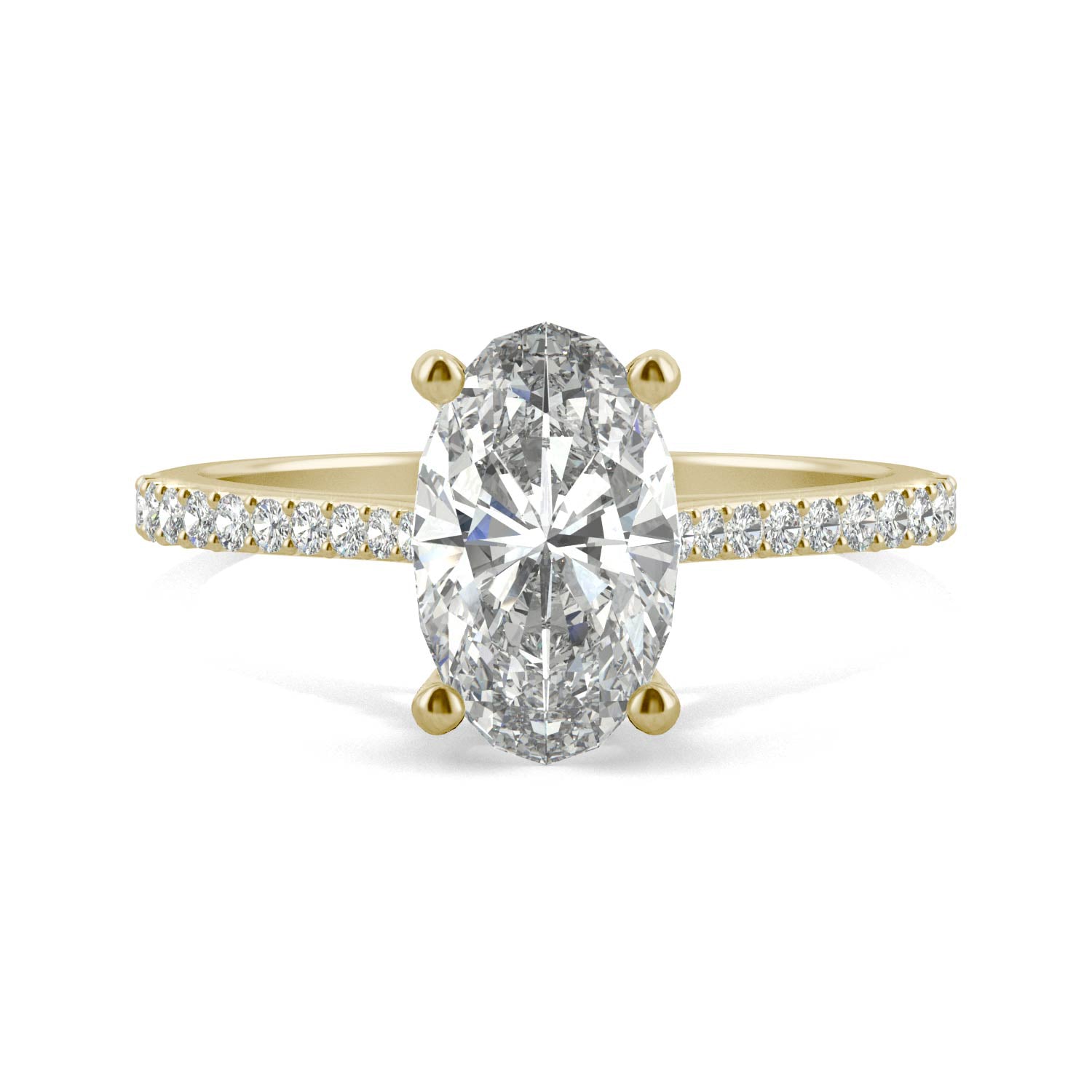 2.49 CTW DEW Elongated Oval Moissanite Engagement Ring in 14K Yellow Gold