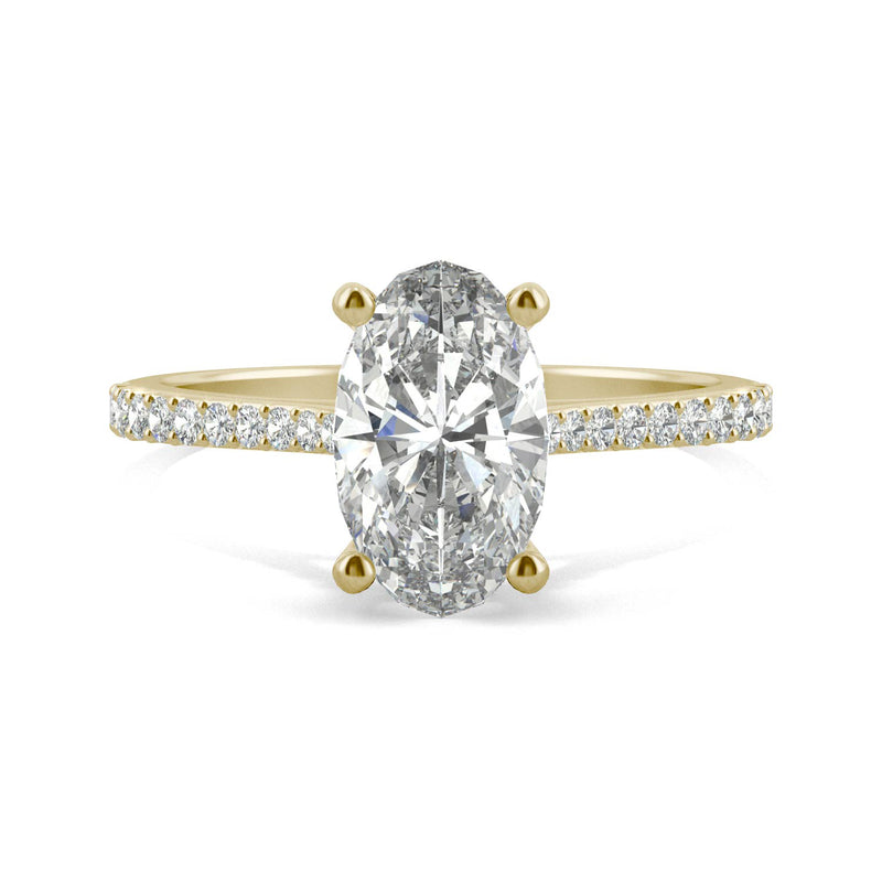 2.49 CTW DEW Elongated Oval Moissanite Engagement Ring in 14K Yellow Gold