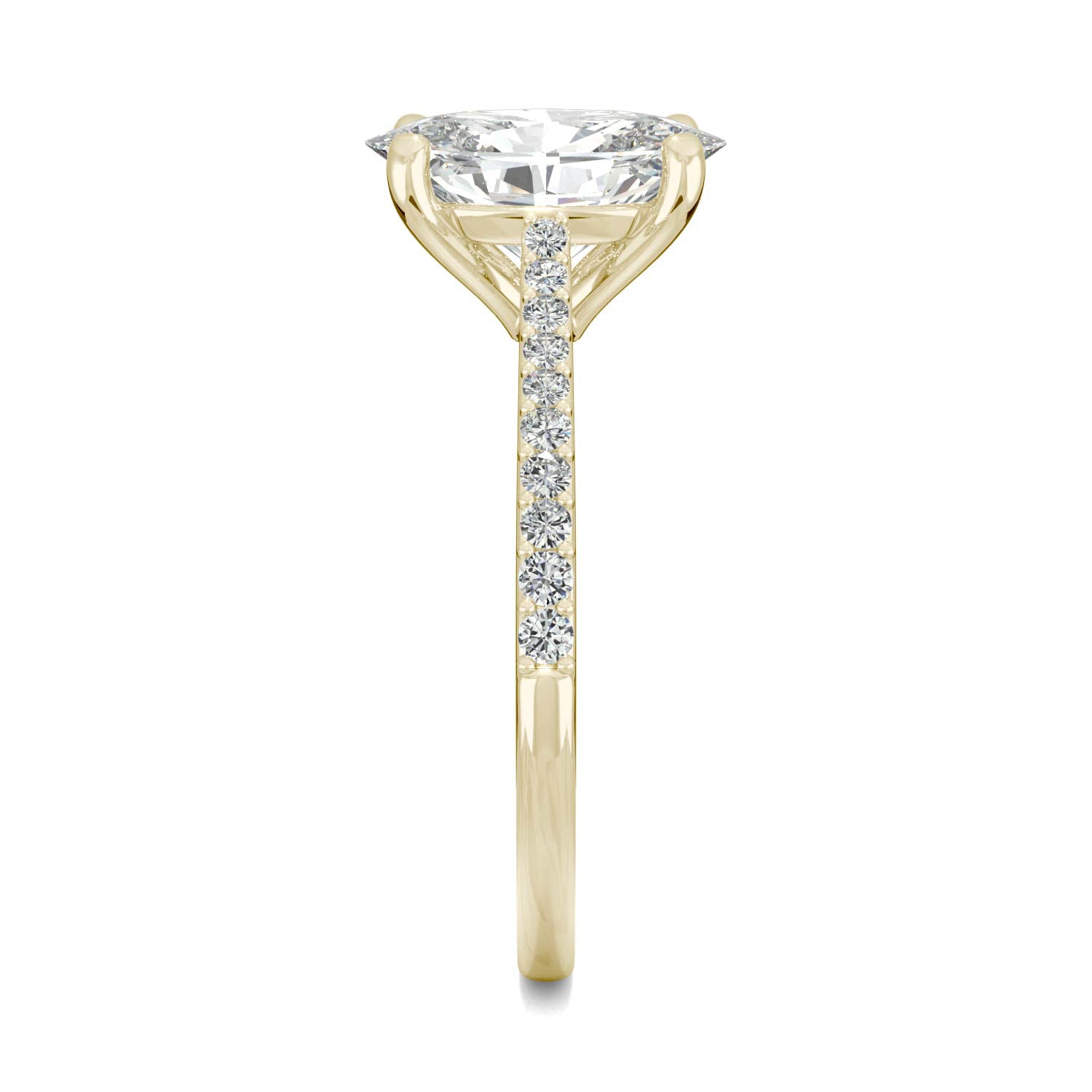 2.49 CTW DEW Elongated Oval Moissanite Engagement Ring in 14K Yellow Gold