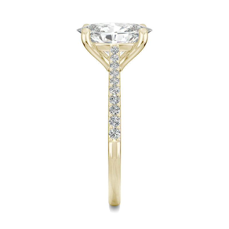 2.49 CTW DEW Elongated Oval Moissanite Engagement Ring in 14K Yellow Gold