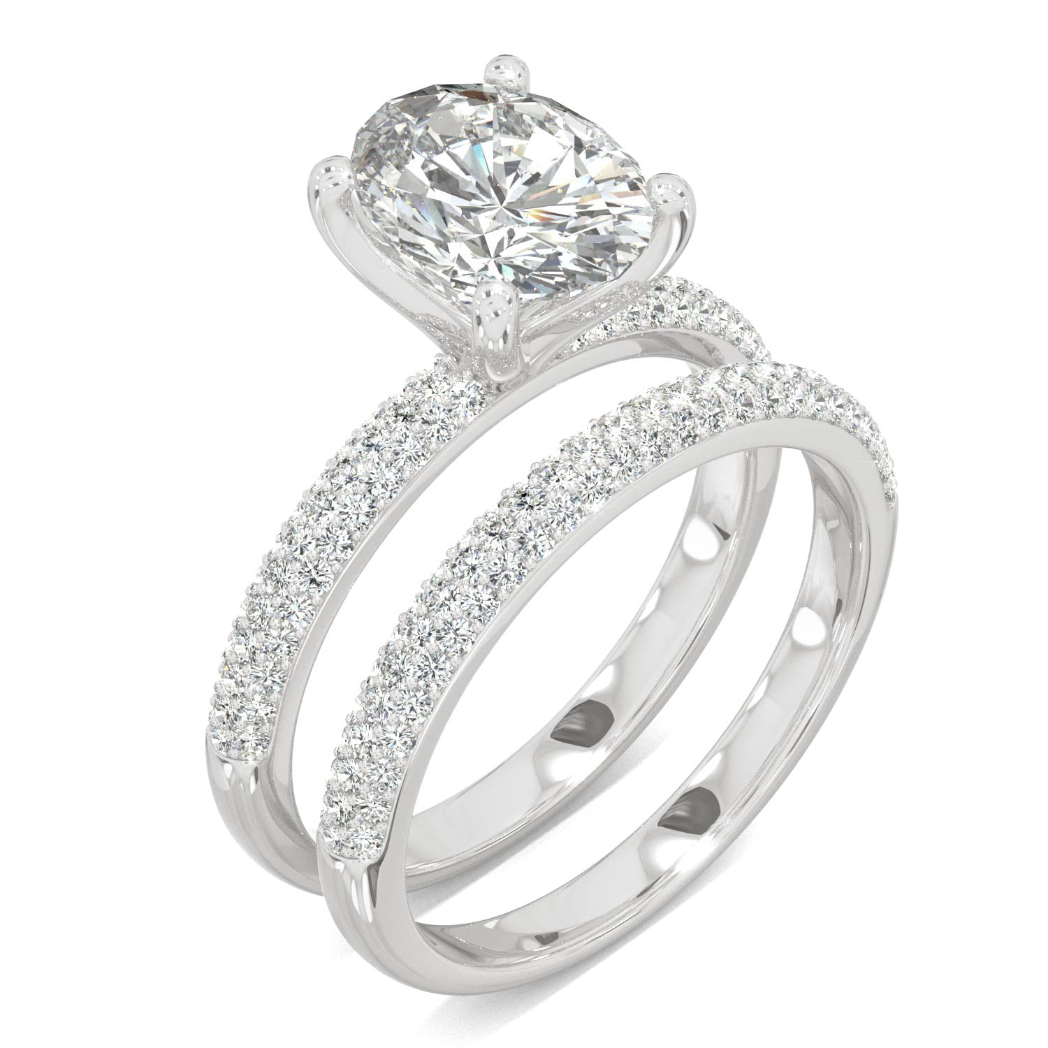 2.54 CTW DEW Oval Moissanite Bridal Set in 14K White Gold