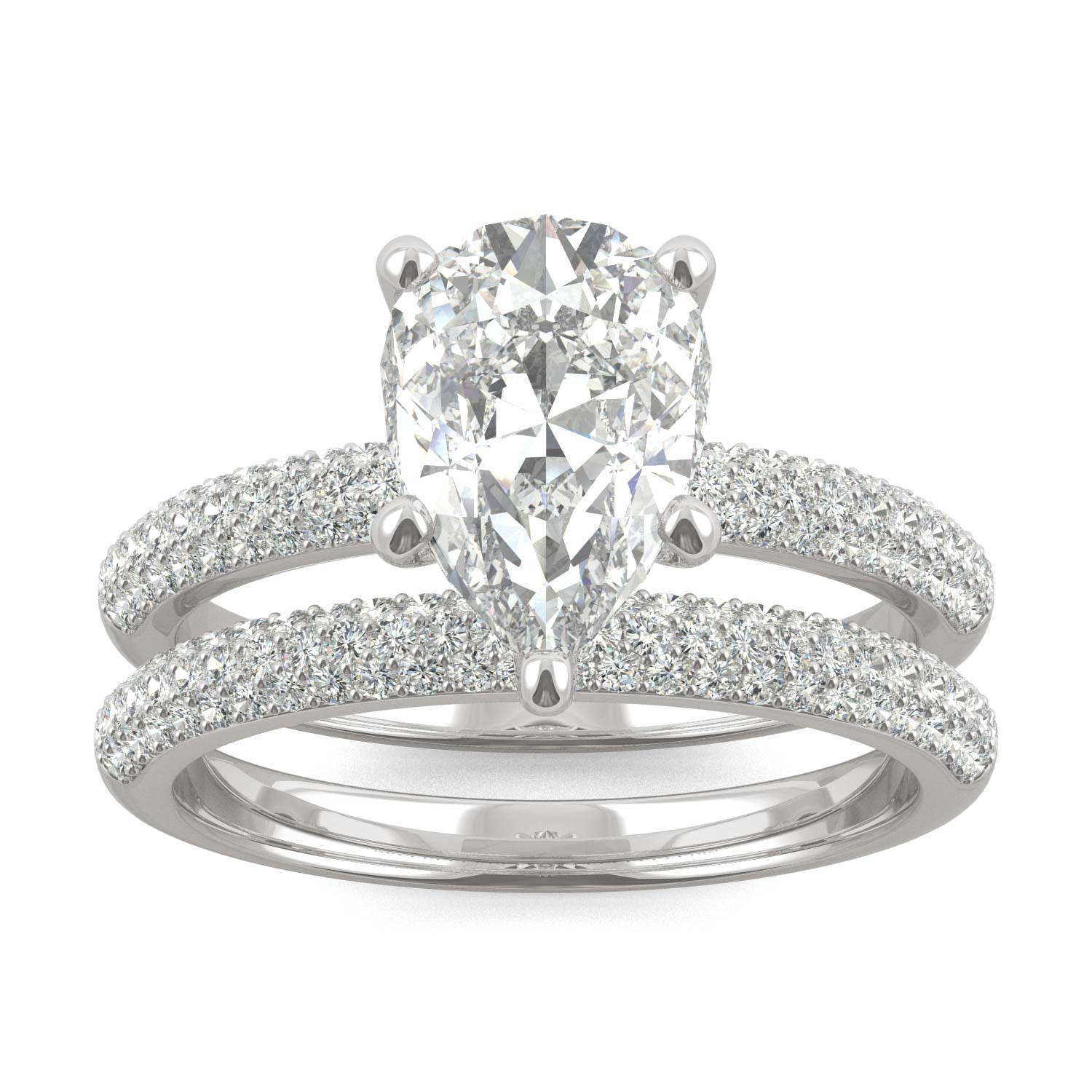 2.54 CTW DEW Pear Moissanite Bridal Set in 14K White Gold