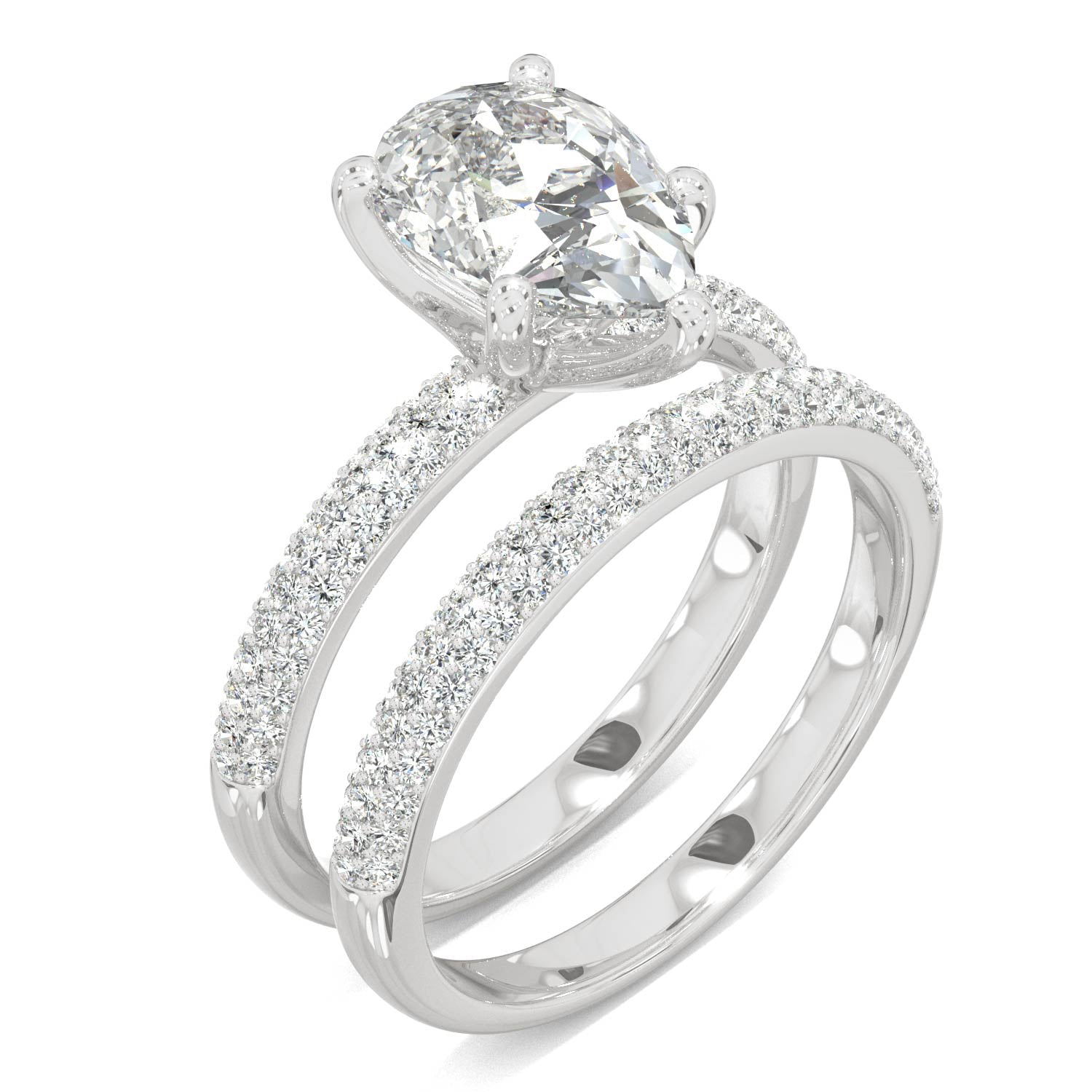 2.54 CTW DEW Pear Moissanite Bridal Set in 14K White Gold