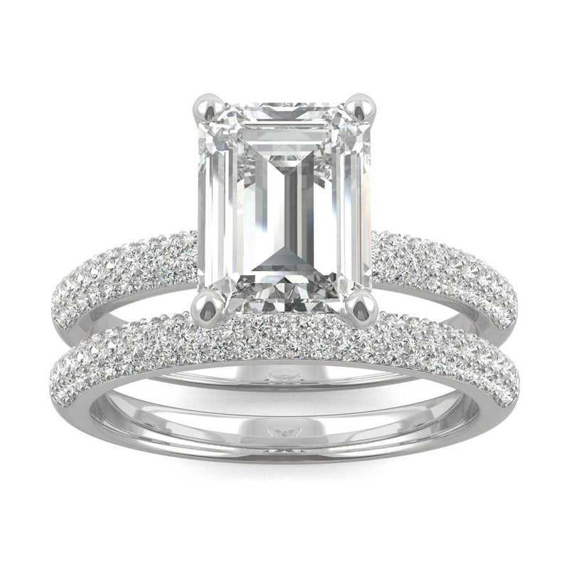 2.96 CTW DEW Emerald Moissanite Bridal Set in 14K White Gold