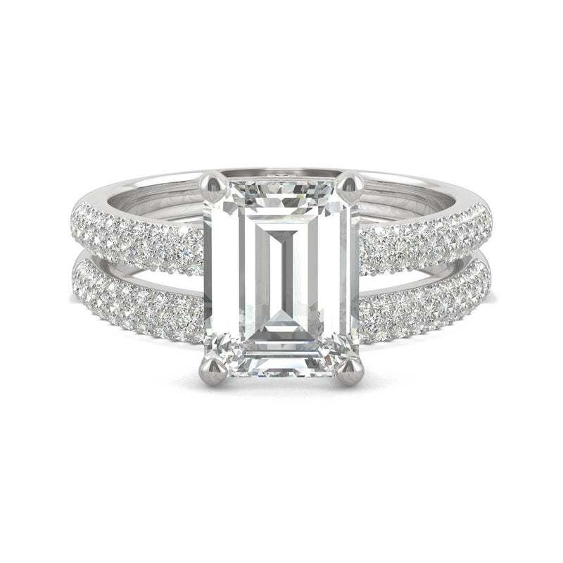 2.96 CTW DEW Emerald Moissanite Bridal Set in 14K White Gold