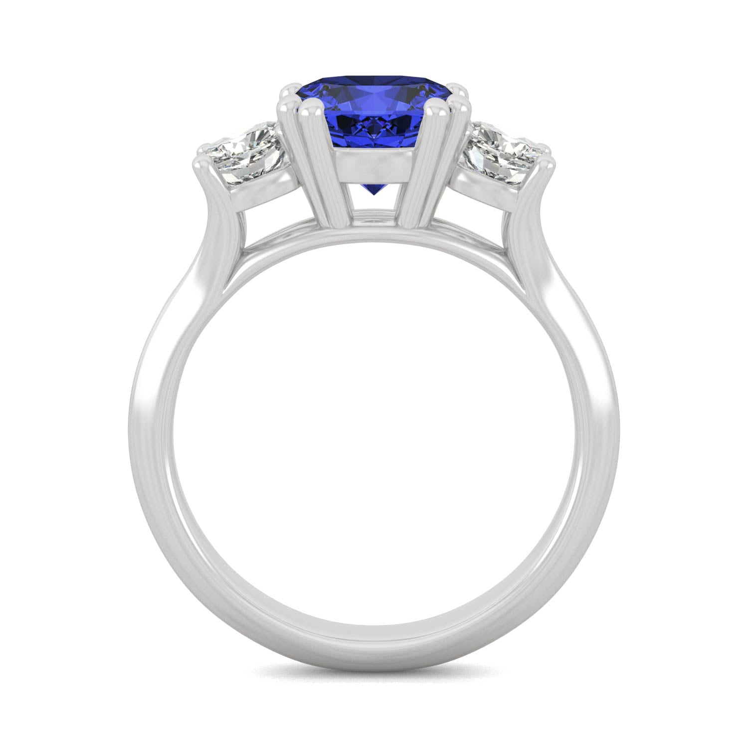 3.70 CTW DEW Cushion Sapphire Engagement Ring in 14K White Gold
