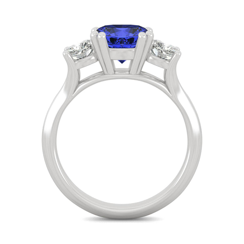 3.70 CTW DEW Cushion Sapphire Engagement Ring in 14K White Gold