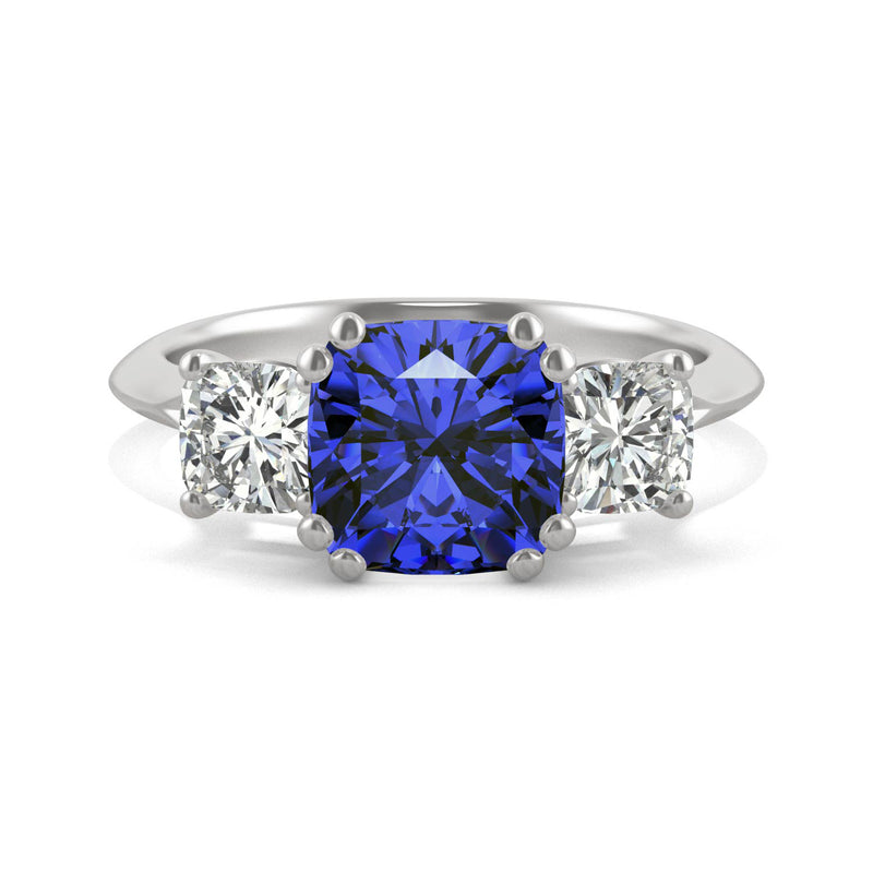 3.70 CTW DEW Cushion Sapphire Engagement Ring in 14K White Gold