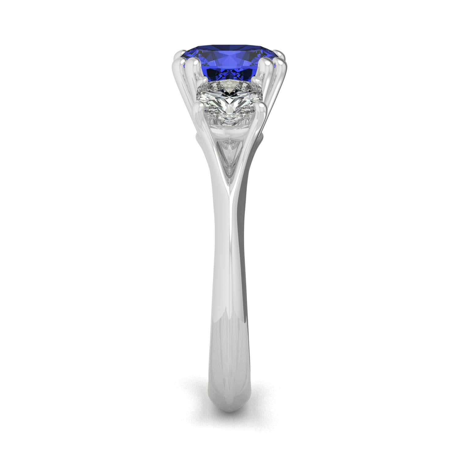 3.70 CTW DEW Cushion Sapphire Engagement Ring in 14K White Gold