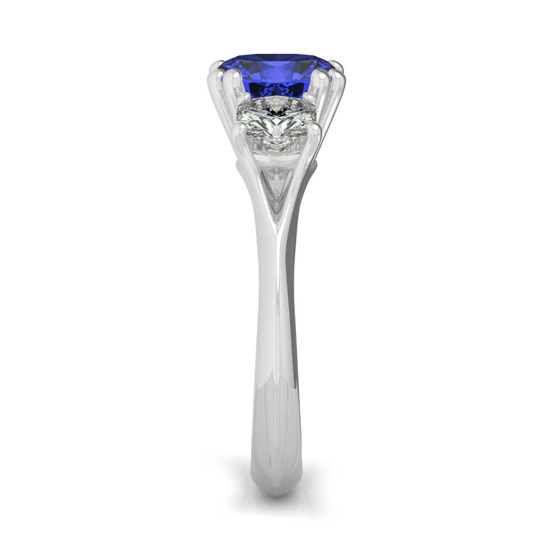 3.70 CTW DEW Cushion Sapphire Engagement Ring in 14K White Gold