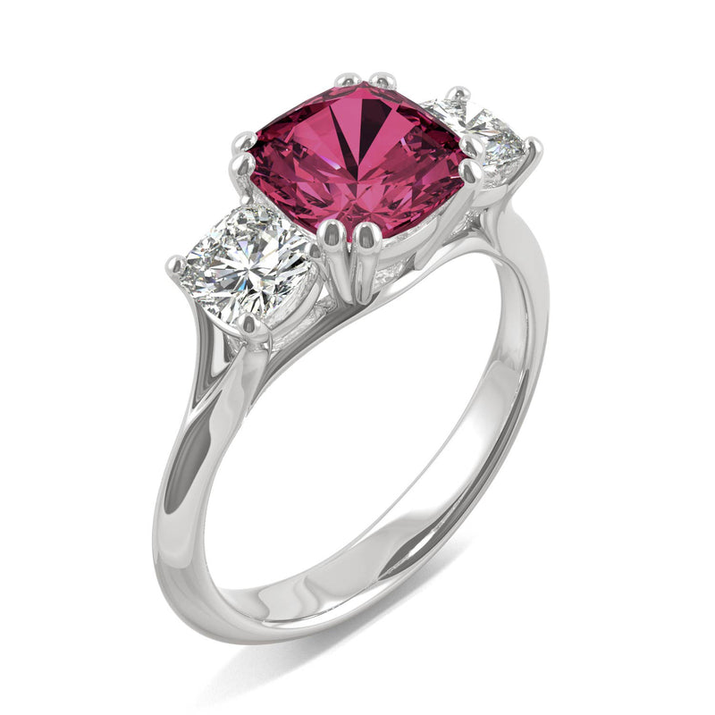 1.00 CTW DEW Cushion Ruby Engagement Ring in 14K White Gold