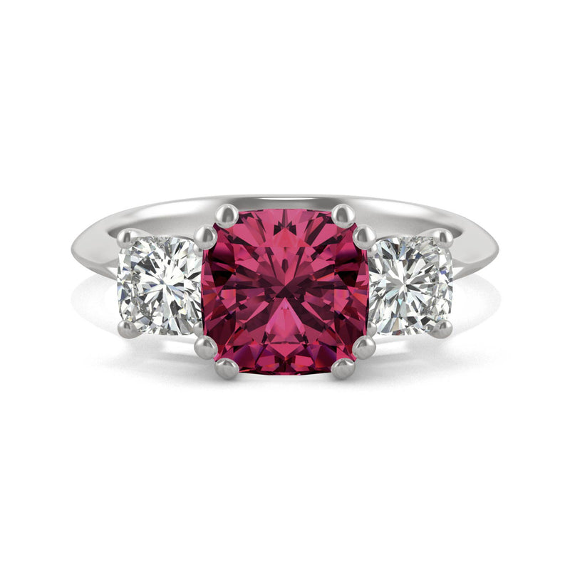 1.00 CTW DEW Cushion Ruby Engagement Ring in 14K White Gold