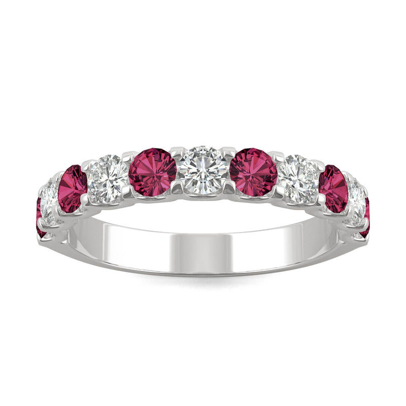 1.58 CTW DEW Round Ruby Stackable Ring in 14K White Gold