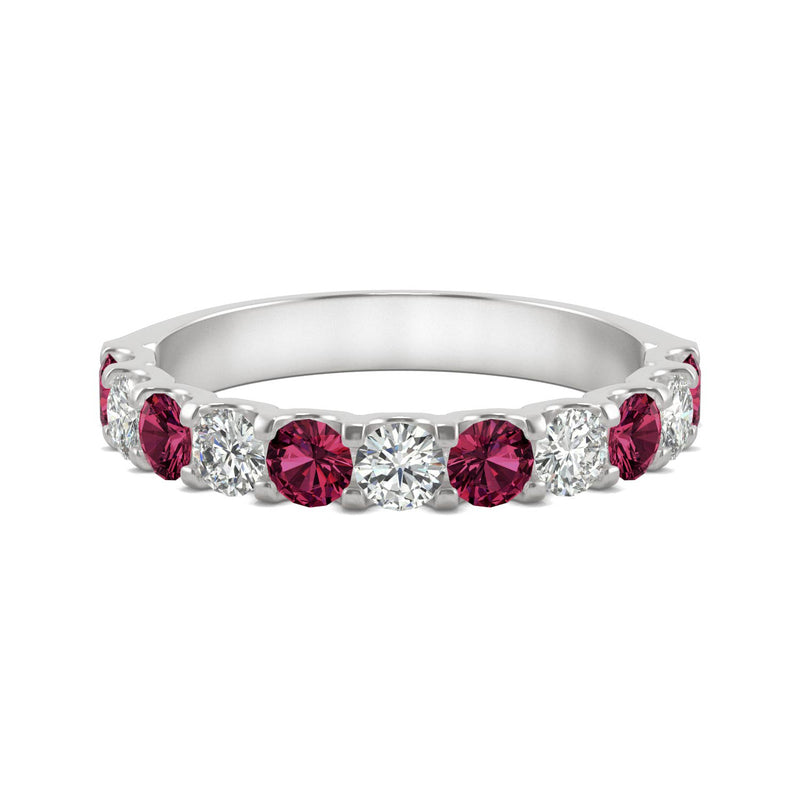 1.58 CTW DEW Round Ruby Stackable Ring in 14K White Gold