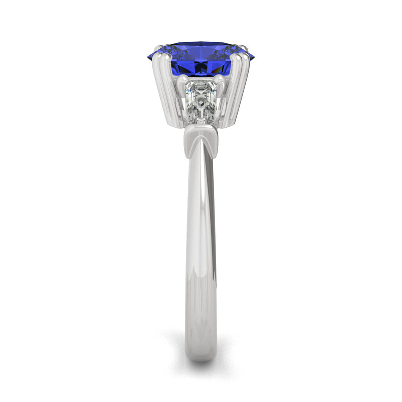 3.07 CTW DEW Round Sapphire Basket Ring in 14K White Gold