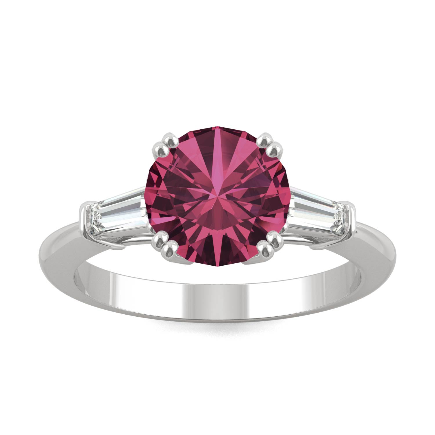 3.07 CTW DEW Round Ruby Three Stone Basket Ring in 14K White Gold