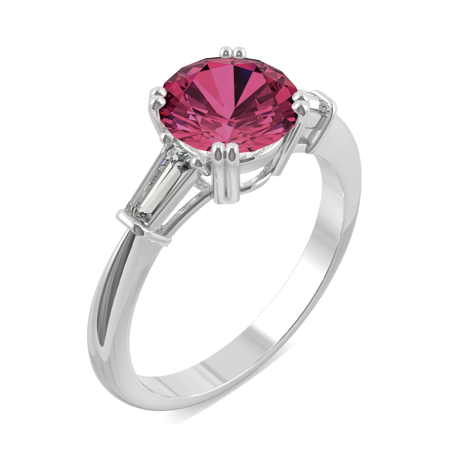 3.07 CTW DEW Round Ruby Three Stone Basket Ring in 14K White Gold