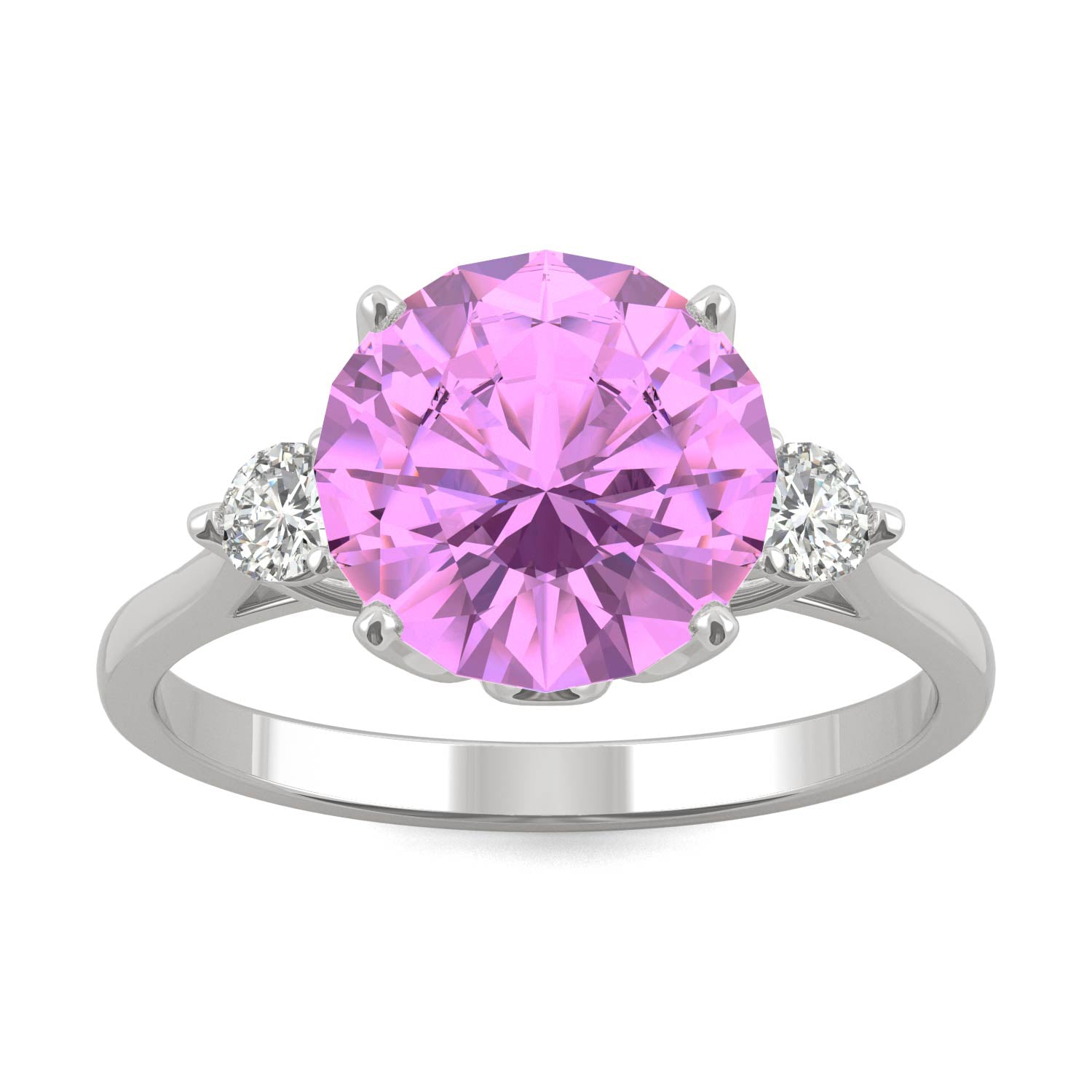 3.55 CTW DEW Round Pink Sapphire Engagement Ring in 14K White Gold