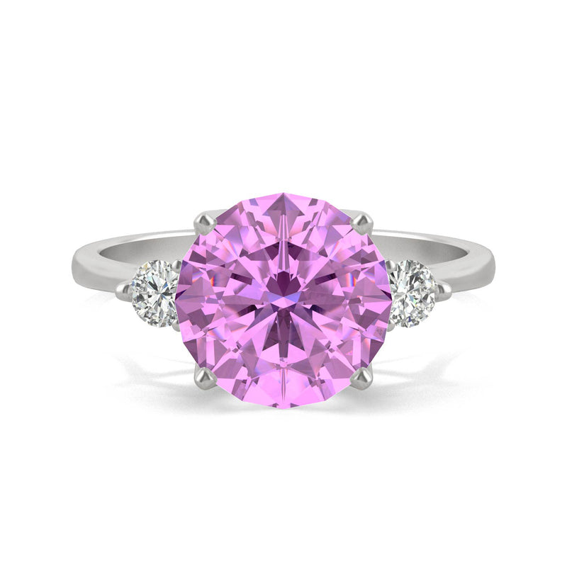 3.55 CTW DEW Round Sapphire Engagement Ring in 14K White Gold