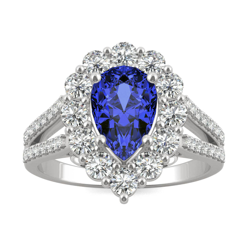 2.73 CTW DEW Pear Sapphire Halo Ring in 14K White Gold