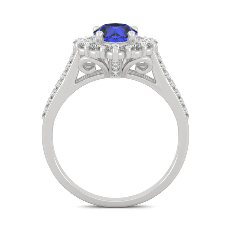 2.73 CTW DEW Pear Sapphire Halo Ring in 14K White Gold