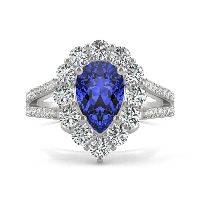 2.73 CTW DEW Pear Sapphire Halo Ring in 14K White Gold
