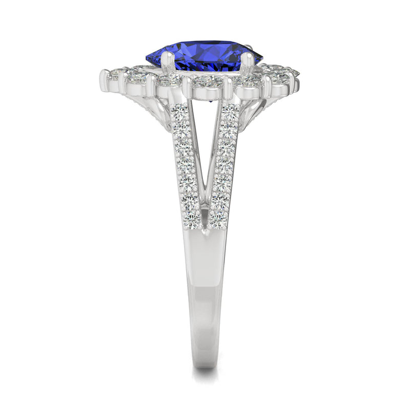2.73 CTW DEW Pear Sapphire Halo Ring in 14K White Gold